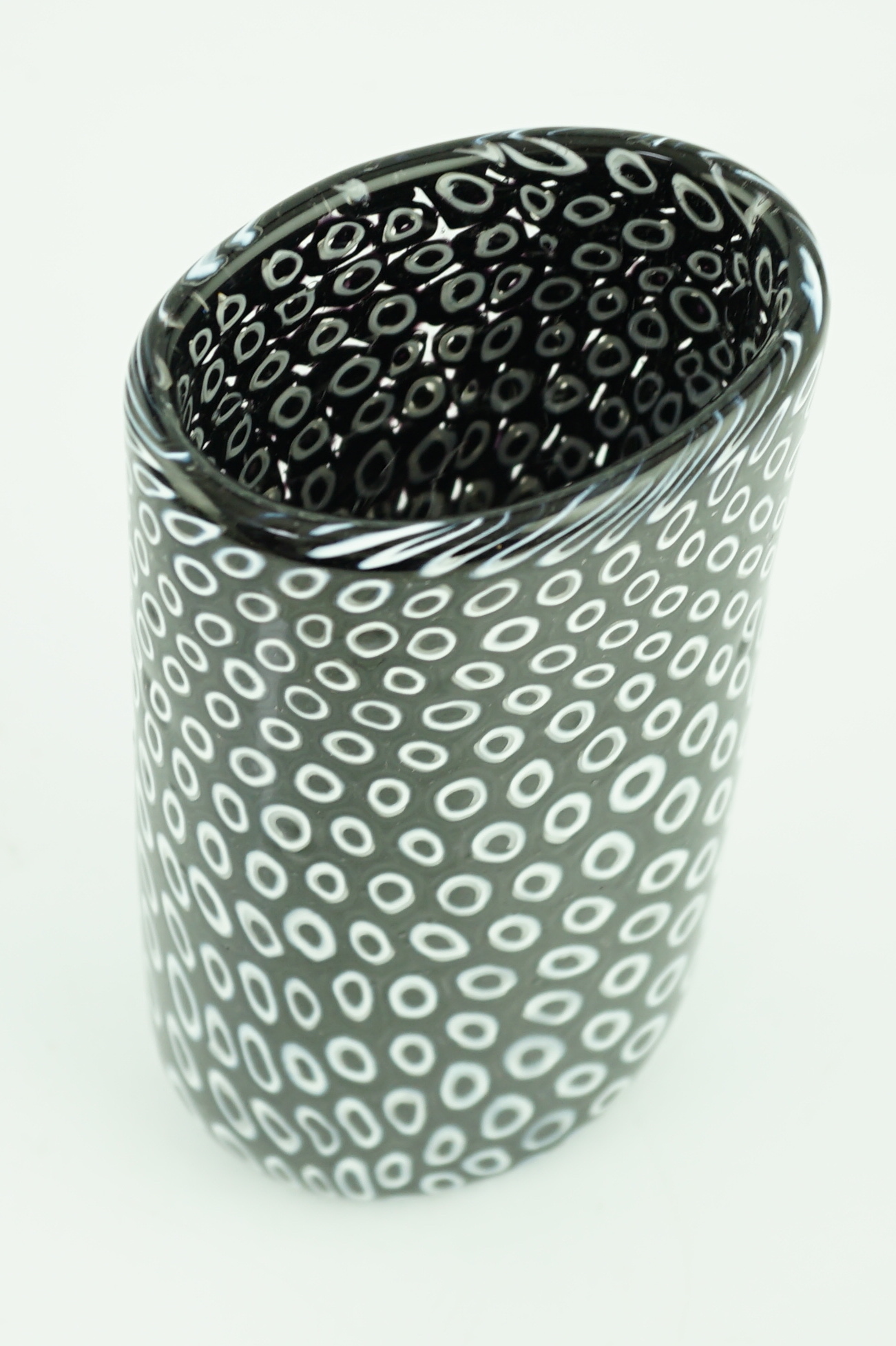 Vittorio Ferro (1932-2012) A Murano glass Murrine vase, with a white on black peacock feather ‘’eye’’ design, unsigned, 28cm, Please note this lot attracts an additional import tax of 20% on the hammer price